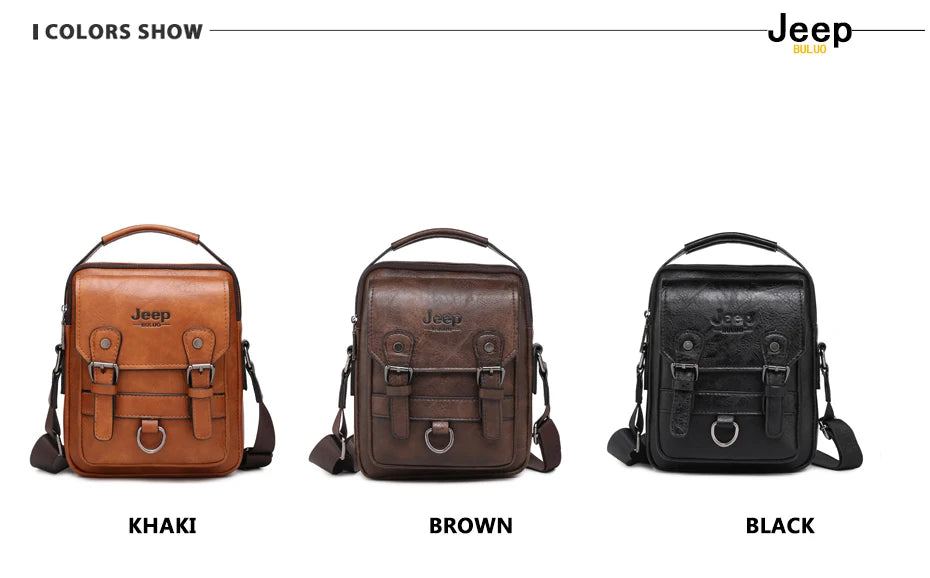 Bolsa Masculina Jeep Buluo Crossbody Elegante — Couro, Grande Capacidade e Estilo Executivo