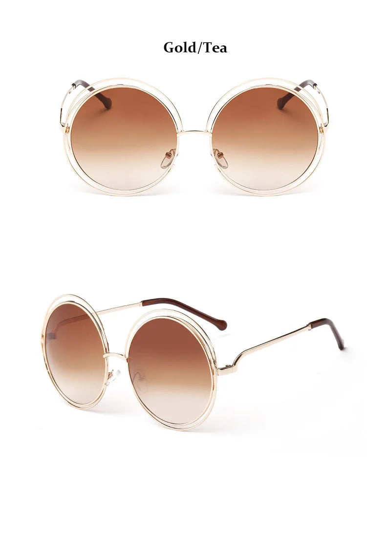 Óculos de Sol Redondo Feminino Retro — Luxuoso, Oversized e com Proteção UV400