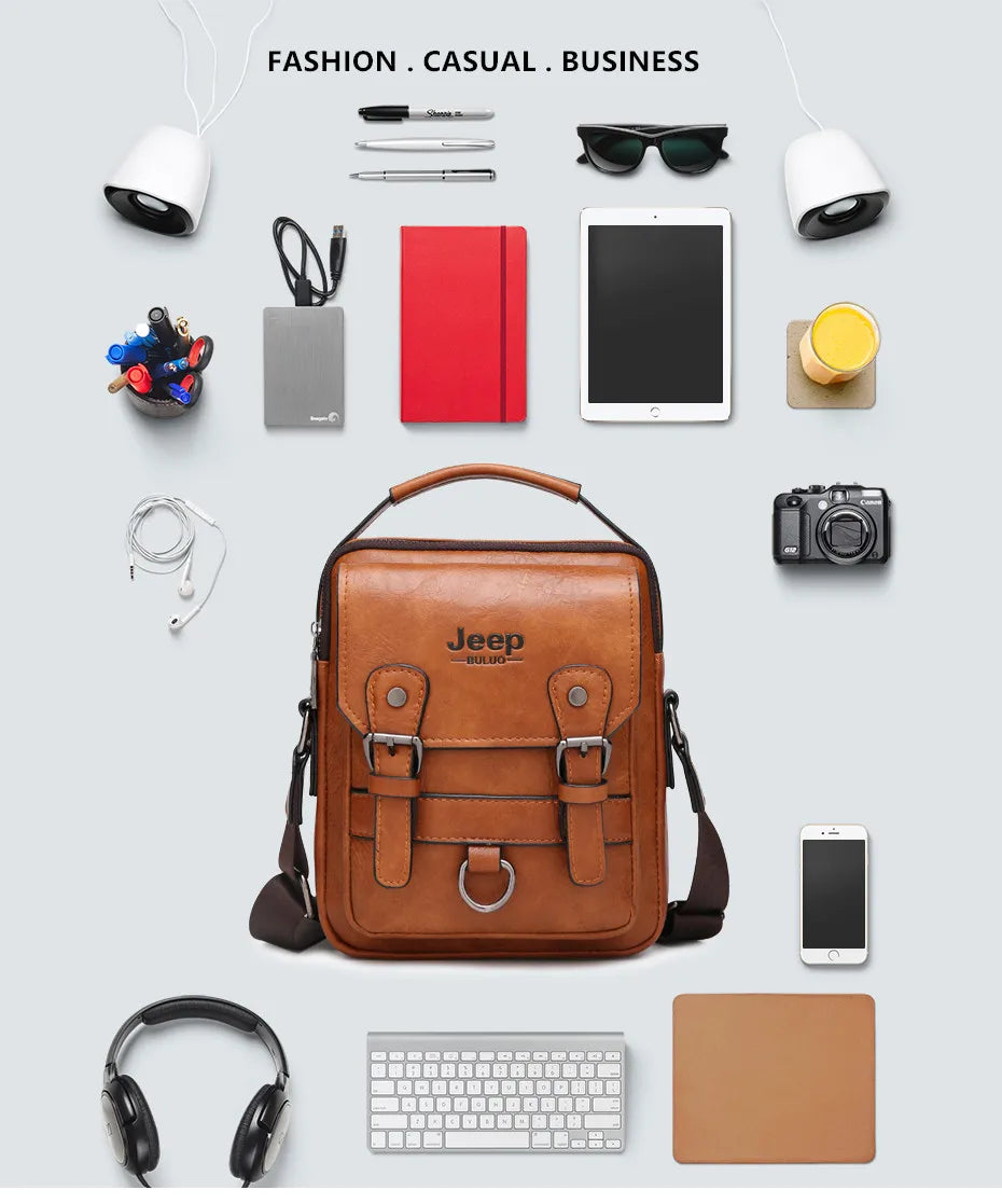 Bolsa Masculina Jeep Buluo Crossbody Elegante — Couro, Grande Capacidade e Estilo Executivo