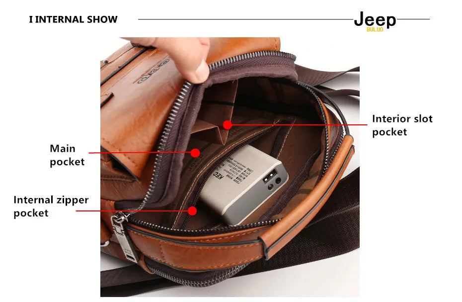 Bolsa Masculina Jeep Buluo Crossbody Elegante — Couro, Grande Capacidade e Estilo Executivo