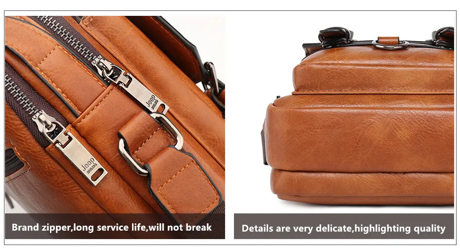 Bolsa Masculina Jeep Buluo Crossbody Elegante — Couro, Grande Capacidade e Estilo Executivo