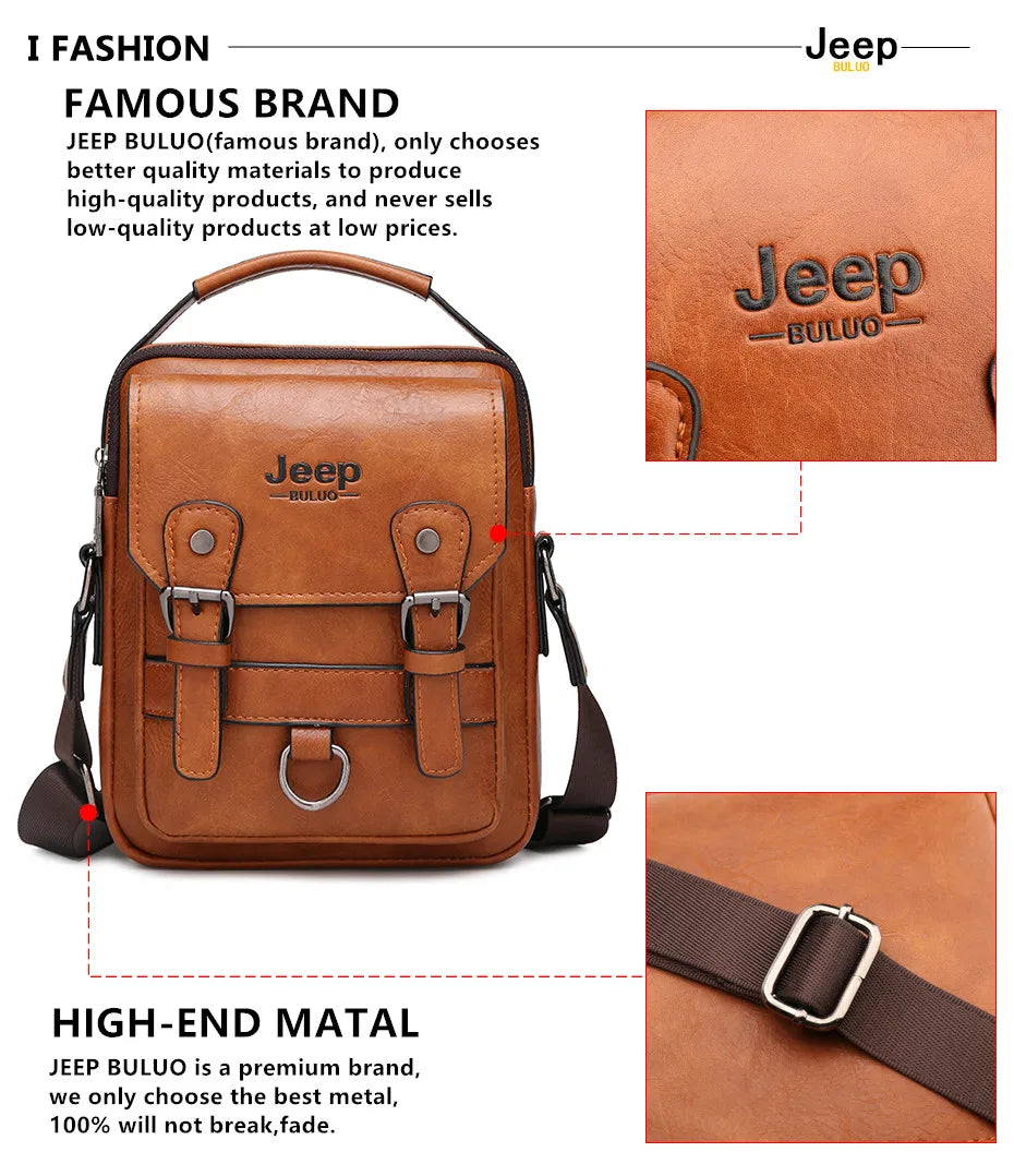 Bolsa Masculina Jeep Buluo Crossbody Elegante — Couro, Grande Capacidade e Estilo Executivo