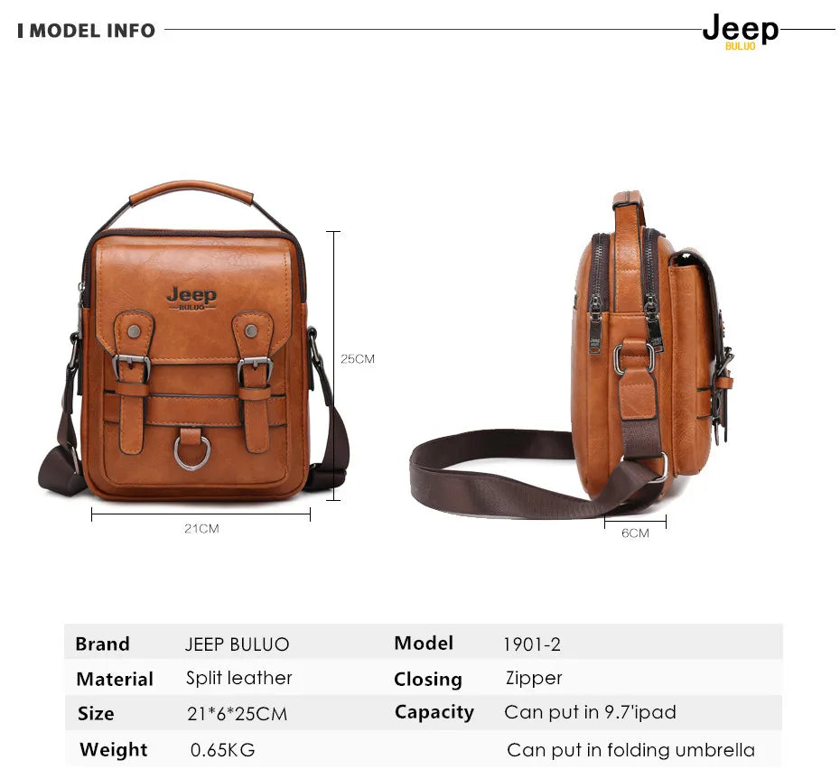 Bolsa Masculina Jeep Buluo Crossbody Elegante — Couro, Grande Capacidade e Estilo Executivo