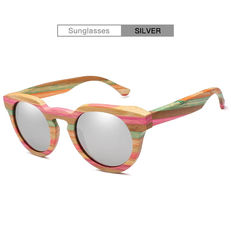 Óculos de sol redondo de madeira bambu polarizado lente com vidro de sol uv400 com estojo