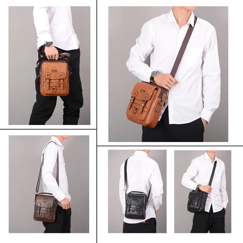 Bolsa Masculina Jeep Buluo Crossbody Elegante — Couro, Grande Capacidade e Estilo Executivo