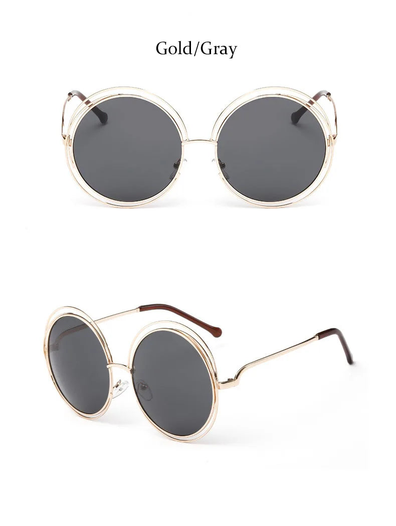 Óculos de Sol Redondo Feminino Retro — Luxuoso, Oversized e com Proteção UV400