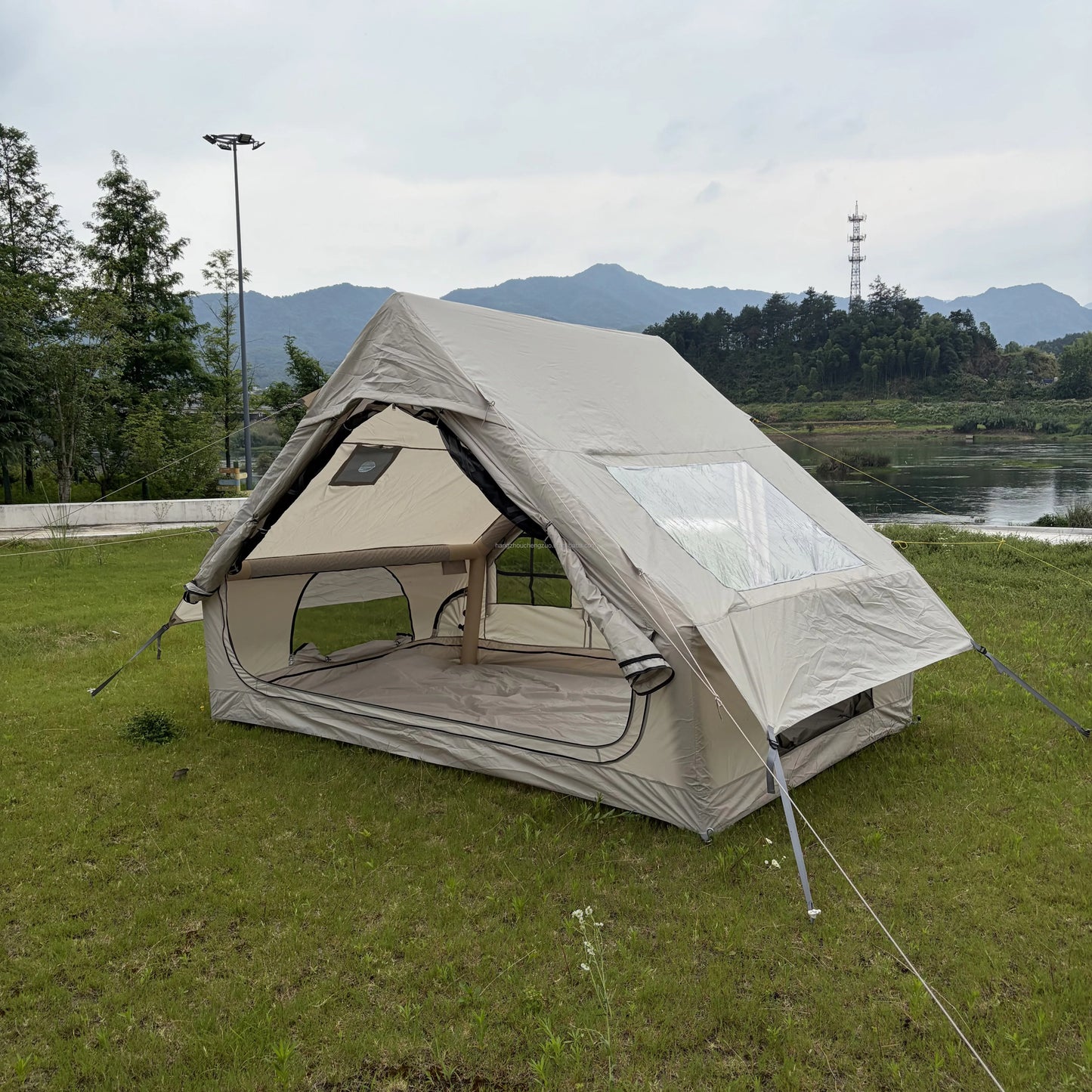 Barraca Inflável para Camping, Barraca Inflável Glamping com Bomba Manual para Todas as Estações, Ideal para Família, Amigos, Acampamento, Encontros ao Ar Livre