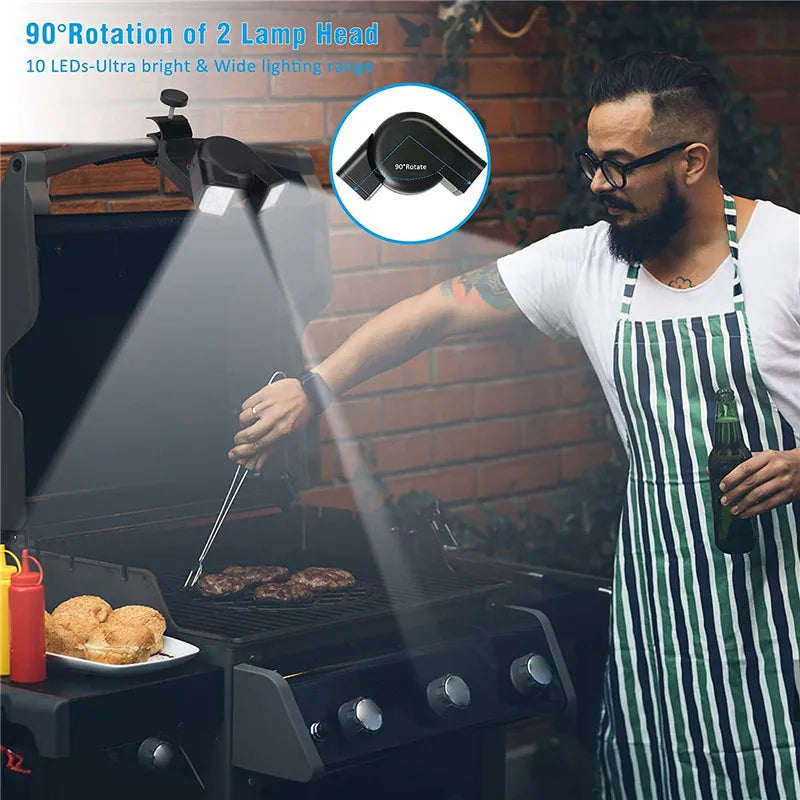 Luz LED Portátil para Churrasqueira — 10 LEDs, Ajustável 180°, Resistente ao Calor para Churrasco e Camping