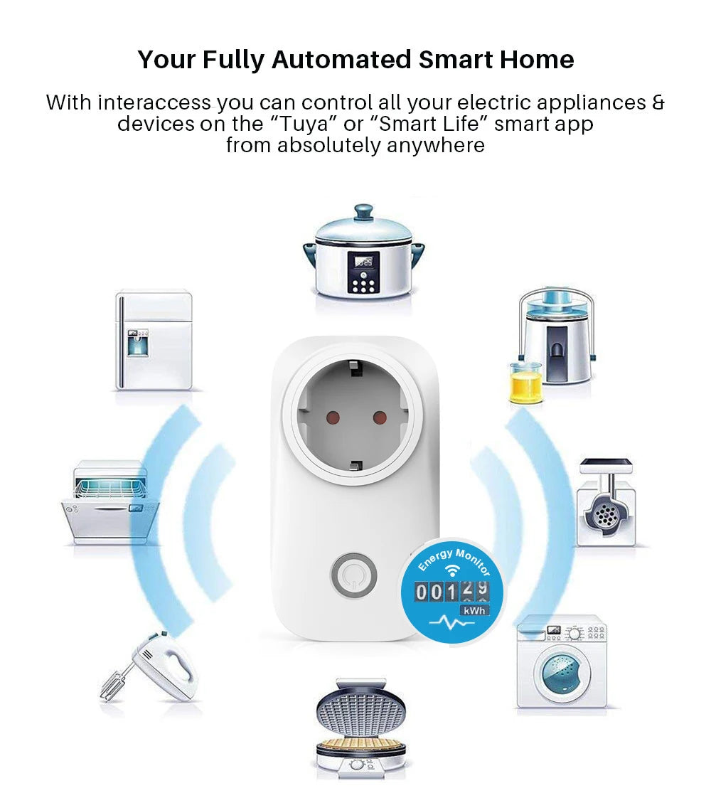 Tomada Inteligente Wi-Fi com Medidor de Energia — 10A/16A, App Tuya/Smart Life, Compativel Alexa e Google