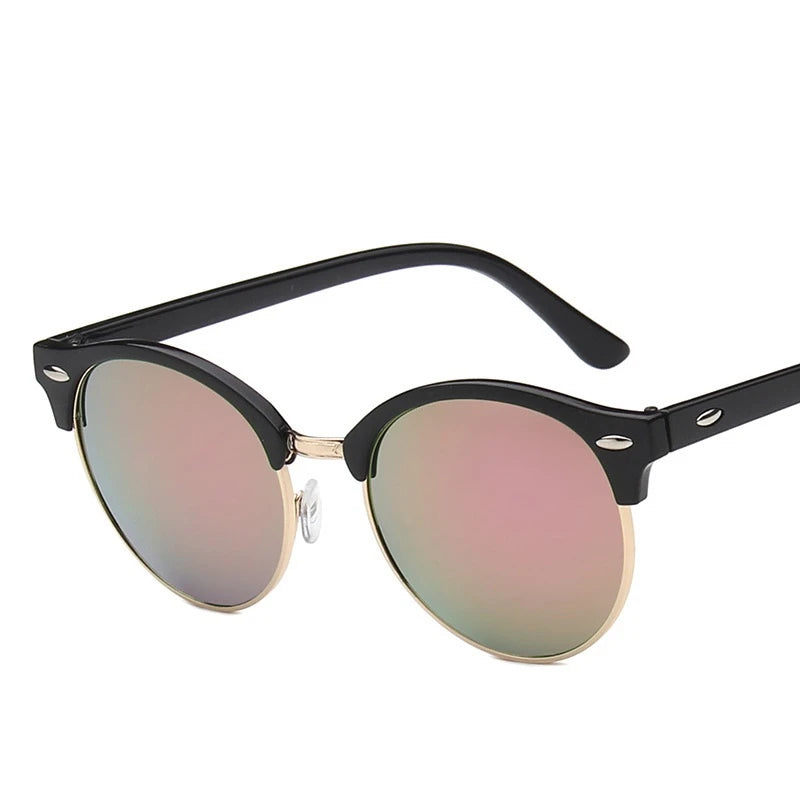 Óculos de Sol Retro Clássico Unissex — Meia Armação Elegante com Lente Espelhada