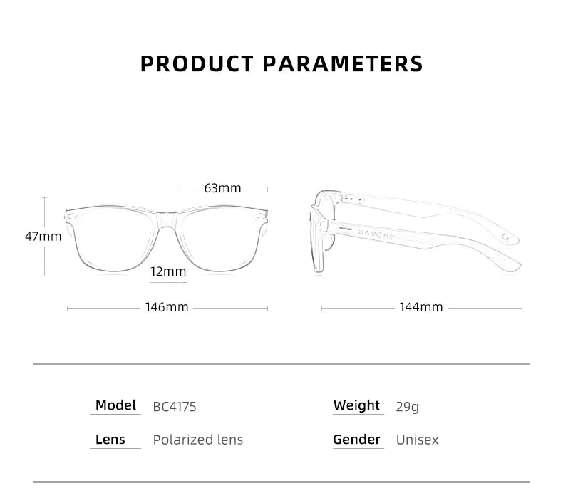 Óculos de sol de bambu polarizado BARCUR Homens Óculos de sol de madeira Mulheres Marca Original Madeira UV400 Oculos De Sol