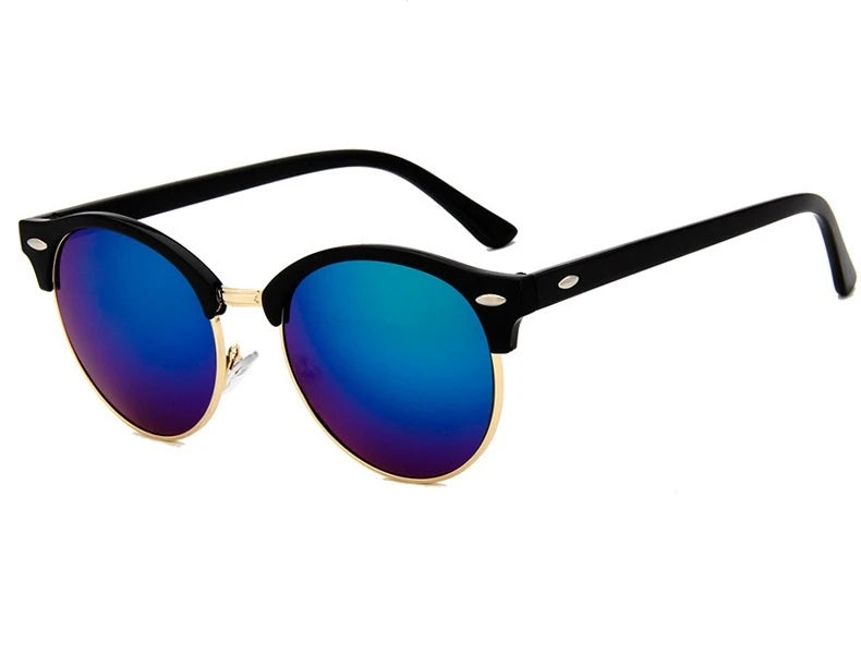 Óculos de Sol Retro Clássico Unissex — Meia Armação Elegante com Lente Espelhada
