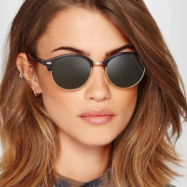 Óculos de Sol Retro Clássico Unissex — Meia Armação Elegante com Lente Espelhada