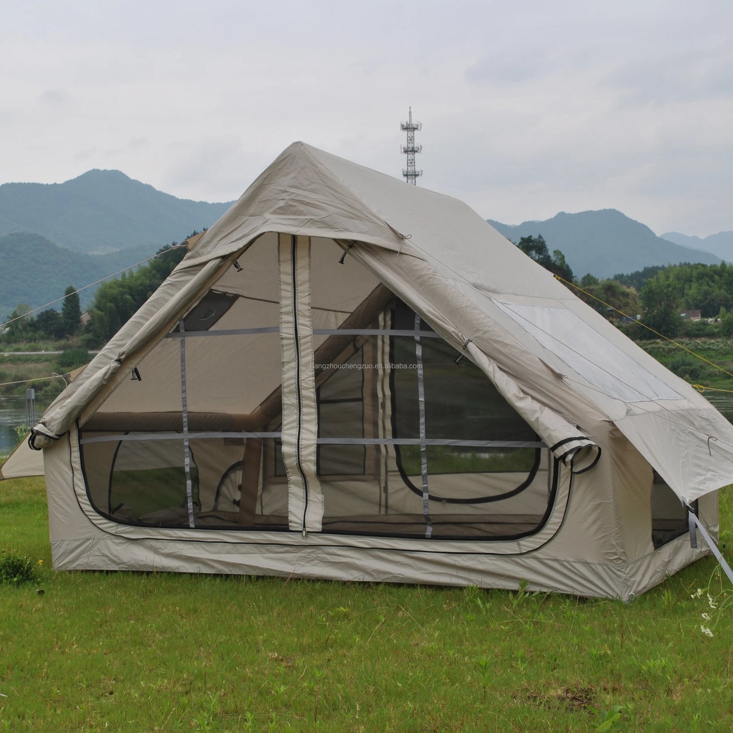 Barraca Inflável para Camping, Barraca Inflável Glamping com Bomba Manual para Todas as Estações, Ideal para Família, Amigos, Acampamento, Encontros ao Ar Livre