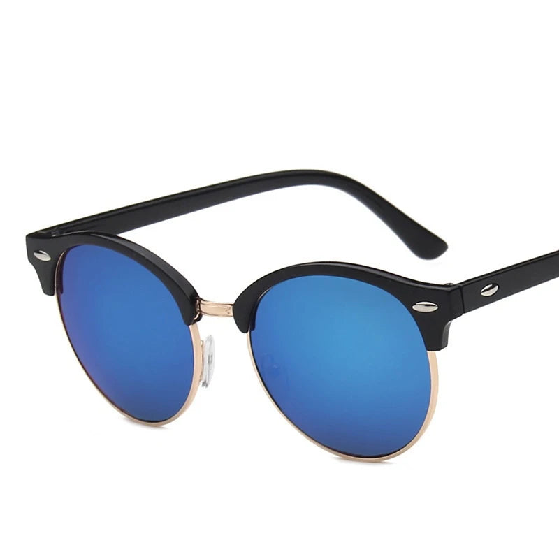 Óculos de Sol Retro Clássico Unissex — Meia Armação Elegante com Lente Espelhada