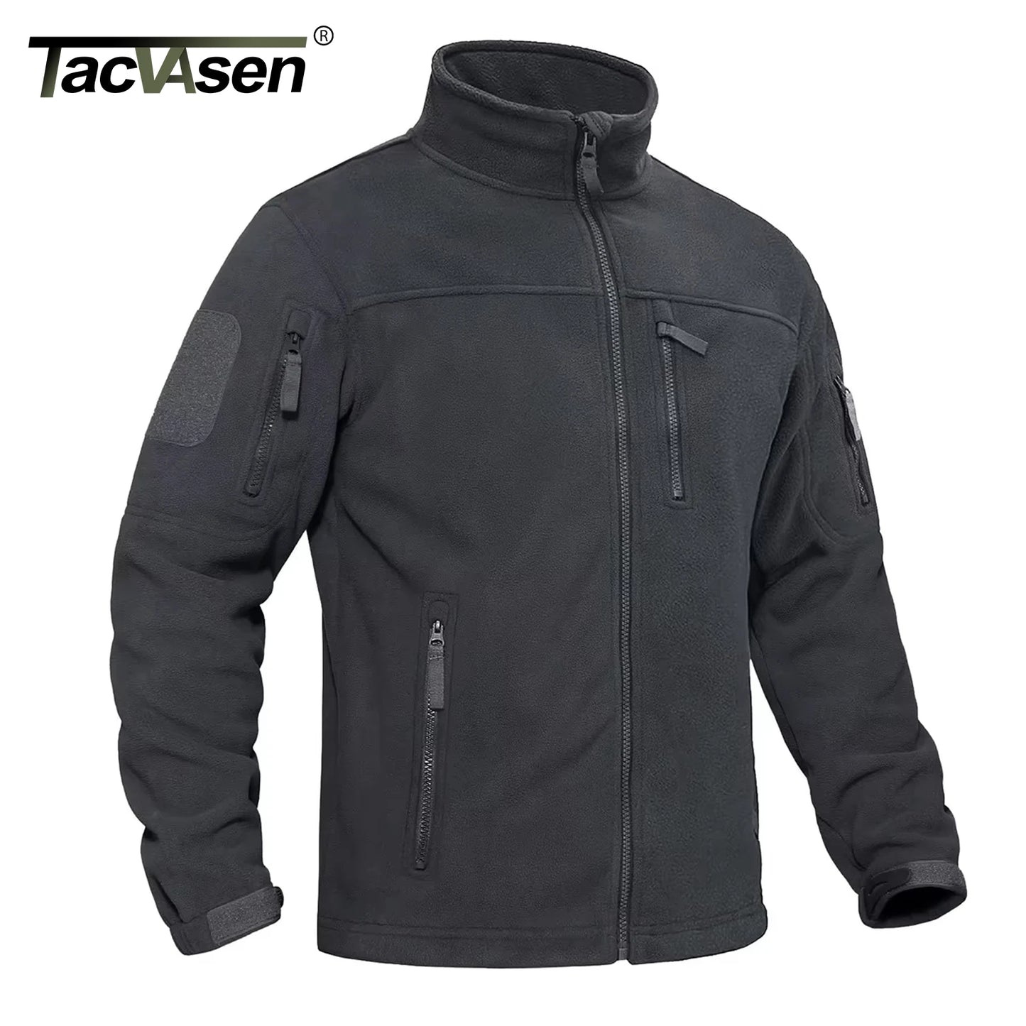 Tacvasen jaqueta de lã masculina, casaco macio e quente à prova de vento com zíper completo, vários bolsos com zíper, caminhadas, trabalho ao ar livre, corta-vento