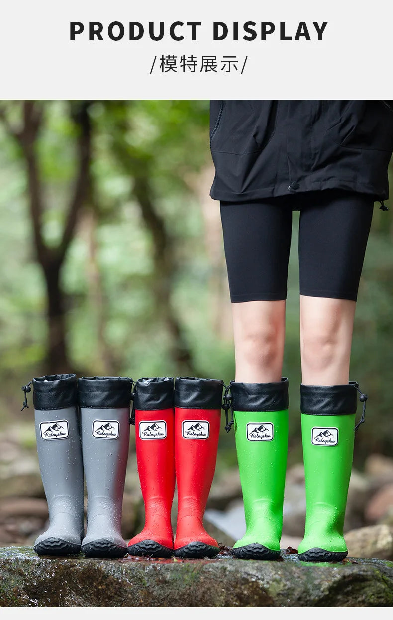 Botas de chuva para homens moda igh-top botas de chuva exterior usar tubo longo impermeável antiderrapante estilo casal botas de pesca ao ar livre
