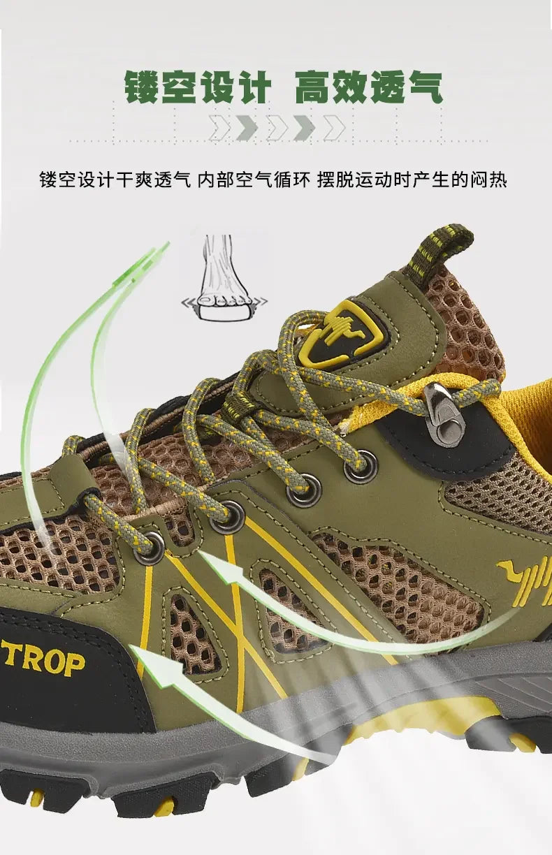 Sapatos de caminhada masculinos malha respirável esportes único sapatos verão ao ar livre resistente ao desgaste caminhadas e caça sapatos esportivos táticos