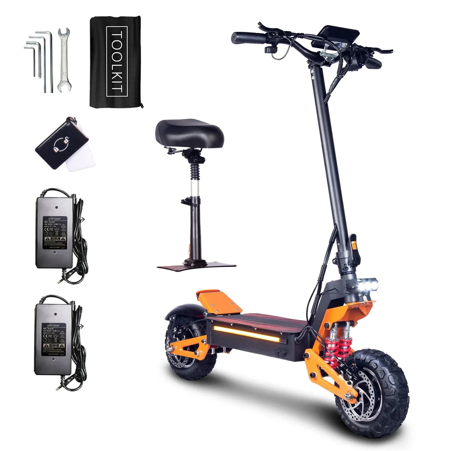 X5 6000W Scooter Elétrico de Motor Duplo na China Estoque 60v 40ah Scooter Remoto de Bateria Grande com Assento Pneus de 11 polegadas