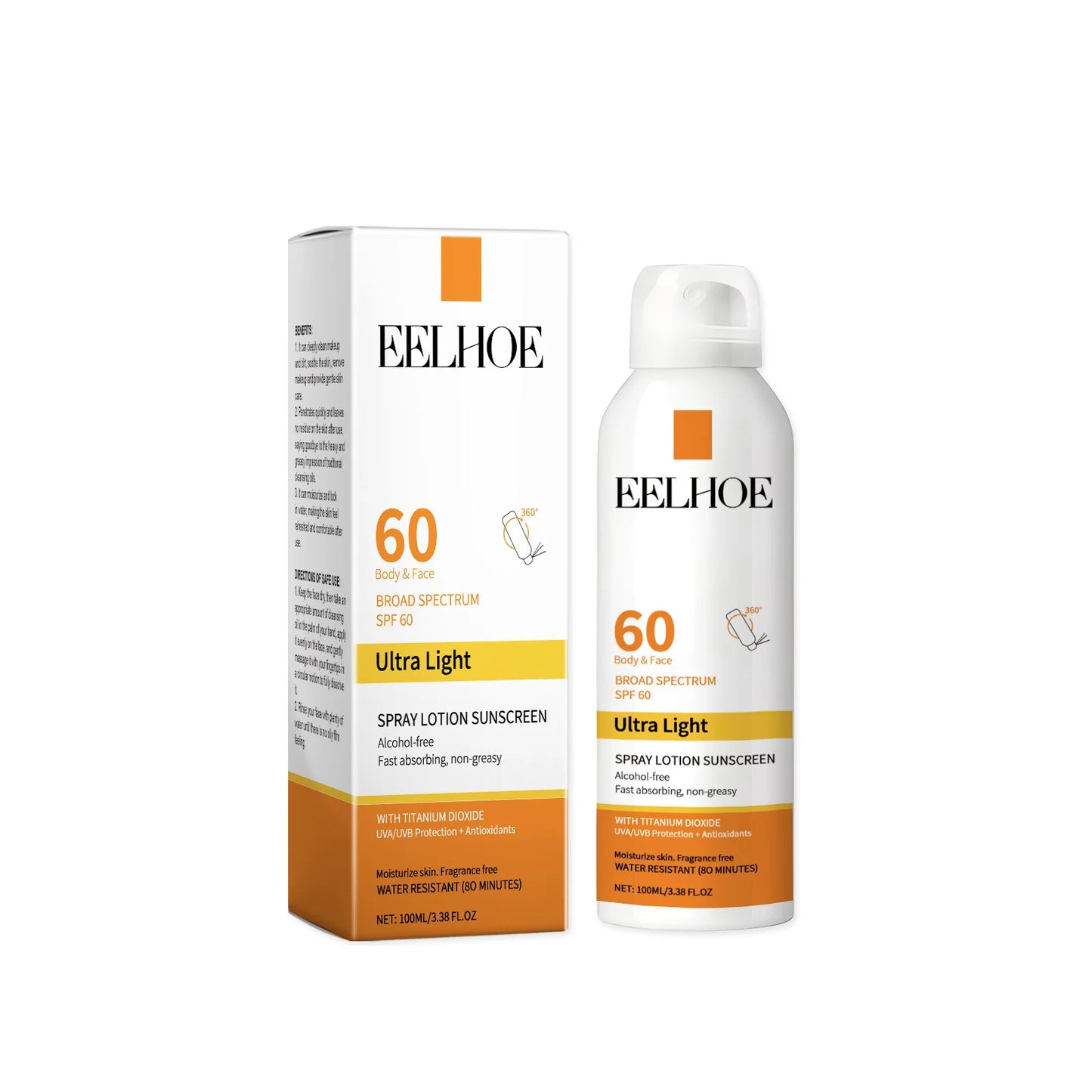 Protetor Solar em Spray FPS 50 — À Prova d'Água, Hidratante e Iluminador para Rosto e Corpo