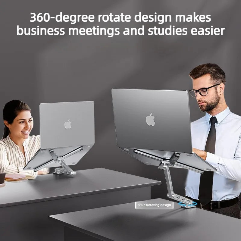Suporte de Laptop e Tablet 2 em 1 Destacavel — Aluminio, Rotacao 360°, Dobravel para Mesa