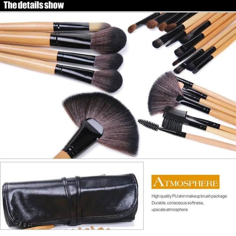 Kit com 24 Pincéis de Maquiagem Profissionais — Pó, Sombra, Sobrancelha e Base em Saco de Presente