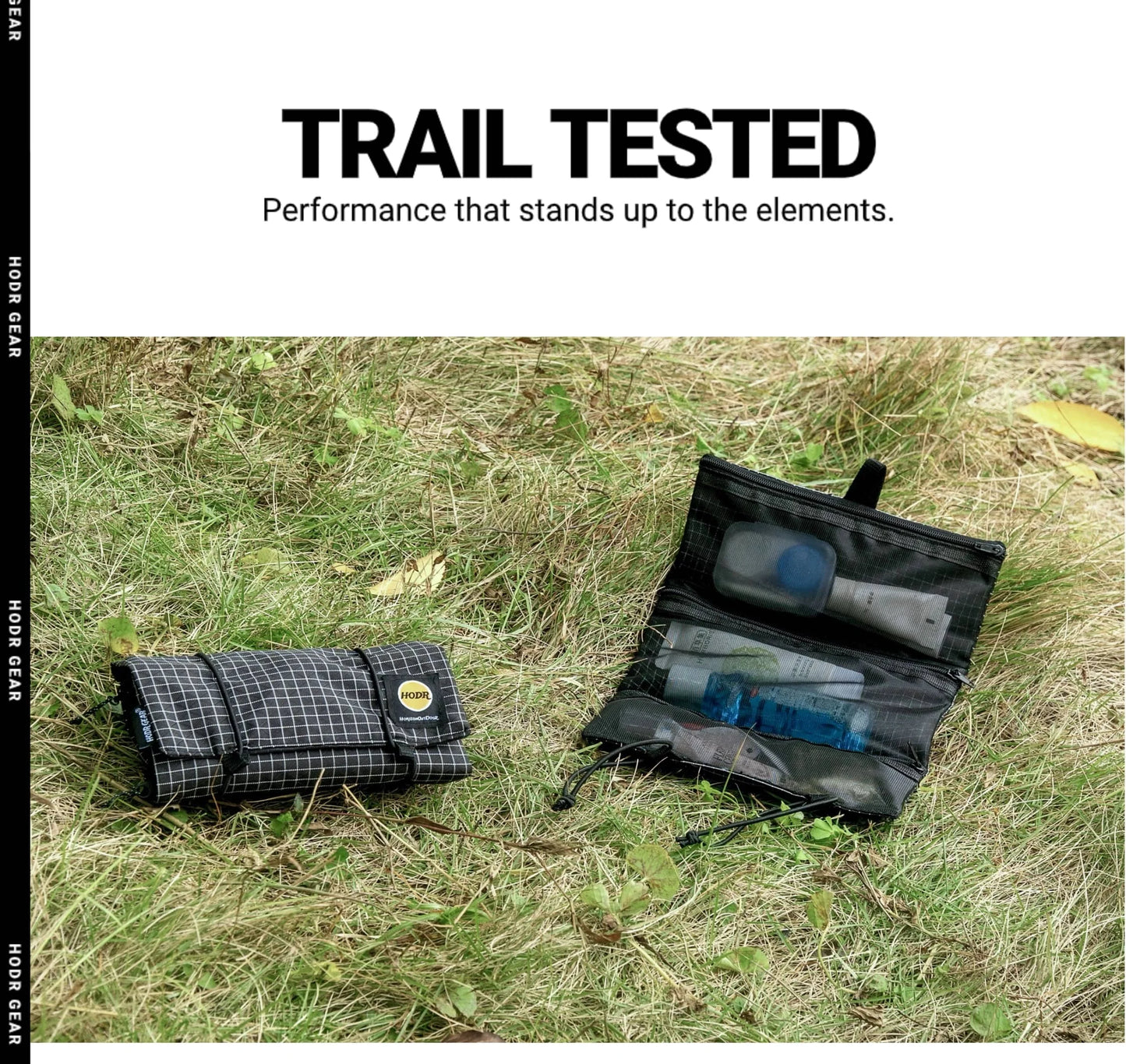 Organizador de produtos de higiene pessoal ultraleve HODRGEAR UHMWPE Gridstop |   Bolsa de malha enrolada de 35g |   Zíperes YKK |   Caminhadas e armazenamento EDC UL GEAR