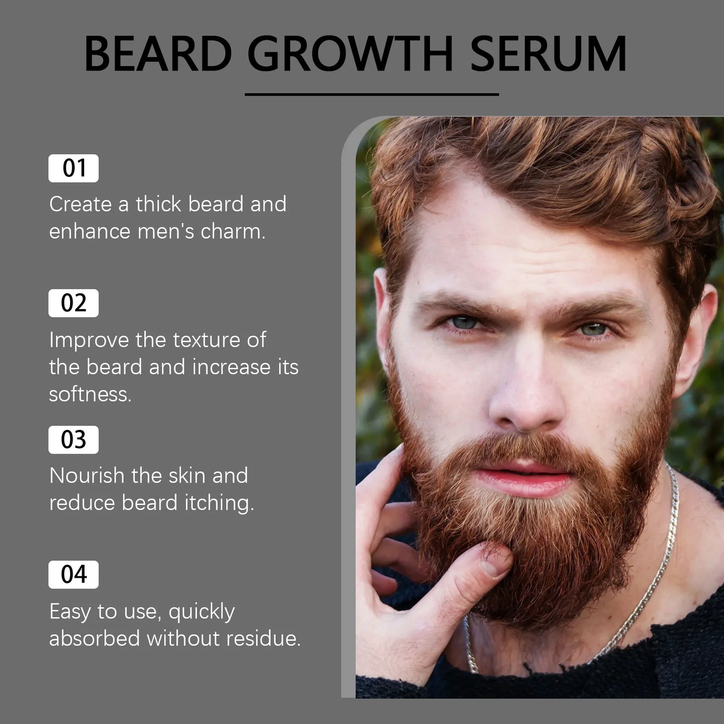 Sérum para Crescimento de Barba — Espessante, Fortalecedor de Raízes e Hidratante Masculino