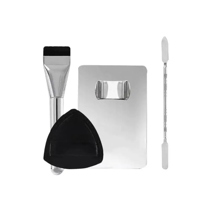 Kit de Ferramentas de Maquiagem 1 a 4 Peças — Pincel para Base, Esponja e Paleta de Creme Portátil