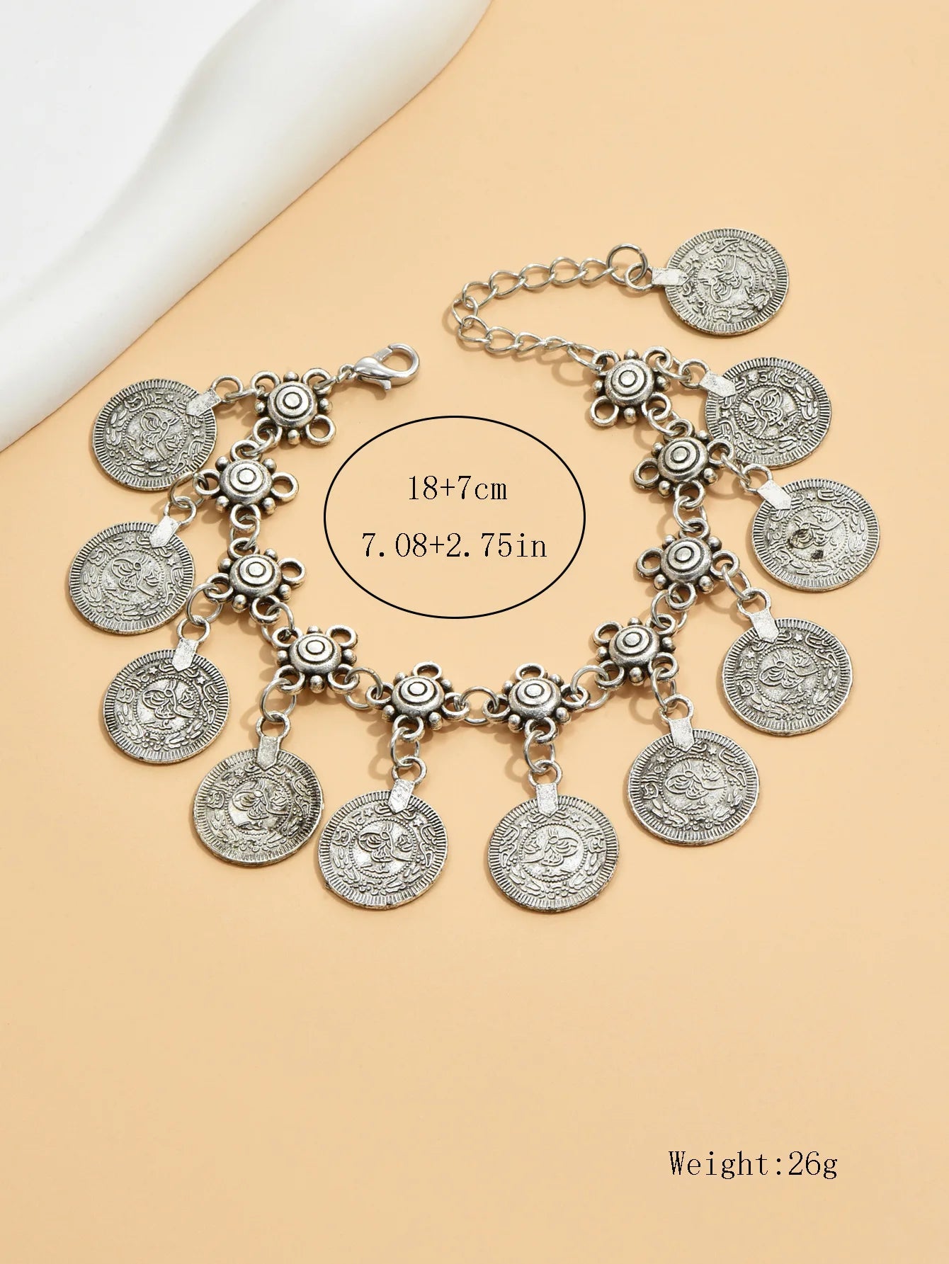Tornozeleiras estilo boho vintage étnica moeda oco metal charme ajustável feminino praia pé corrente tornozelo pulseira pé jóias presentes