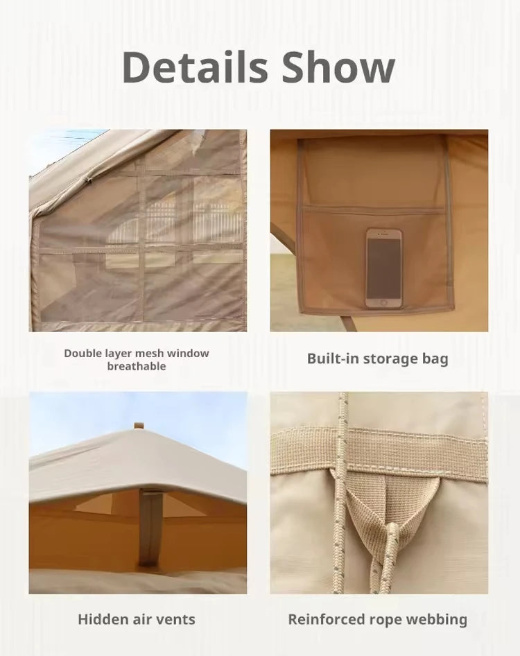 Barraca Inflável para Camping 4 Estações, Tenda de Algodão Expandida com Um Quarto para Eventos ao Ar Livre, Festas, RV e Glamping Familiar