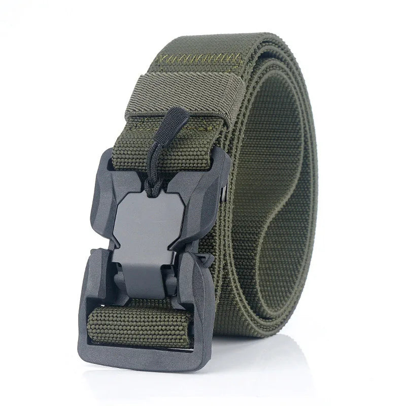 Cinto tático militar masculino, fivela magnética de liberação rápida, exército, caça ao ar livre, multifuncional, lona, cinto de cintura de nylon