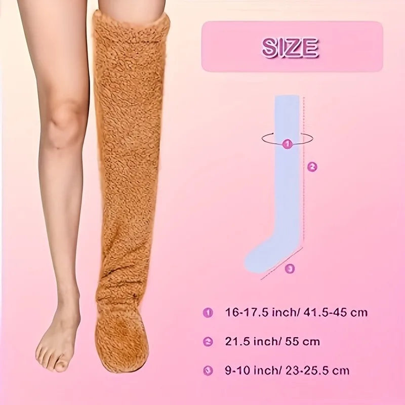 Thermal Winter Socks Women Fleece Lined Over The Knee Cozy Soft Lounge Socks for Home Holiday Gift Ideas