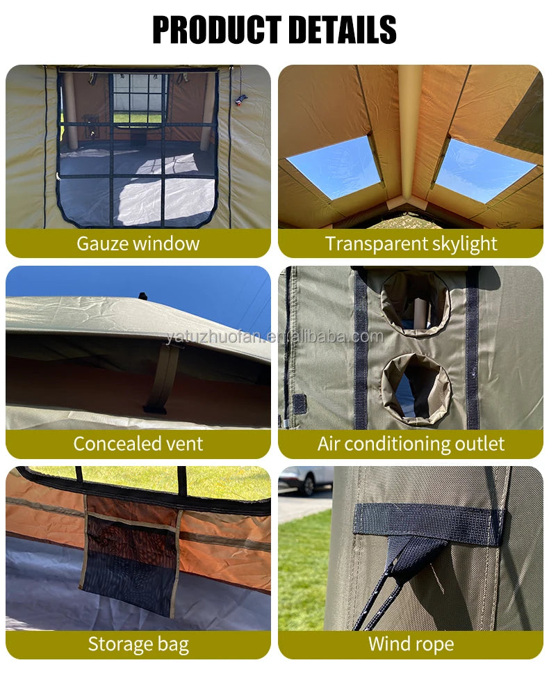 Tendas Infláveis para Camping, à Prova d'Água e à Prova de Vento, Montagem Fácil, para 4 Estações, Cabana de Algodão