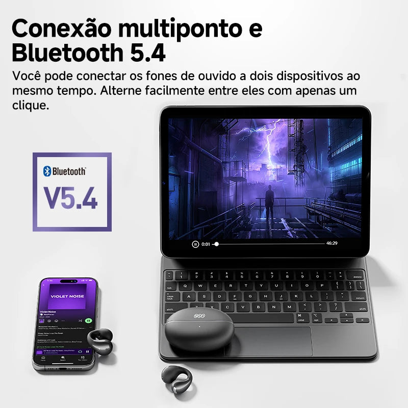 Fones de Ouvido Sem Fio QCY Crossky C30 — Bluetooth 5.4, Clip para Ouvido, 25h de Bateria, IPX4