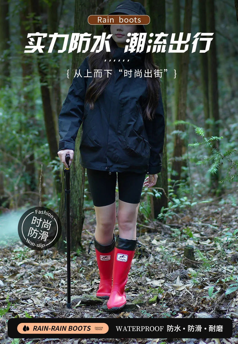 Botas de chuva para homens moda igh-top botas de chuva exterior usar tubo longo impermeável antiderrapante estilo casal botas de pesca ao ar livre