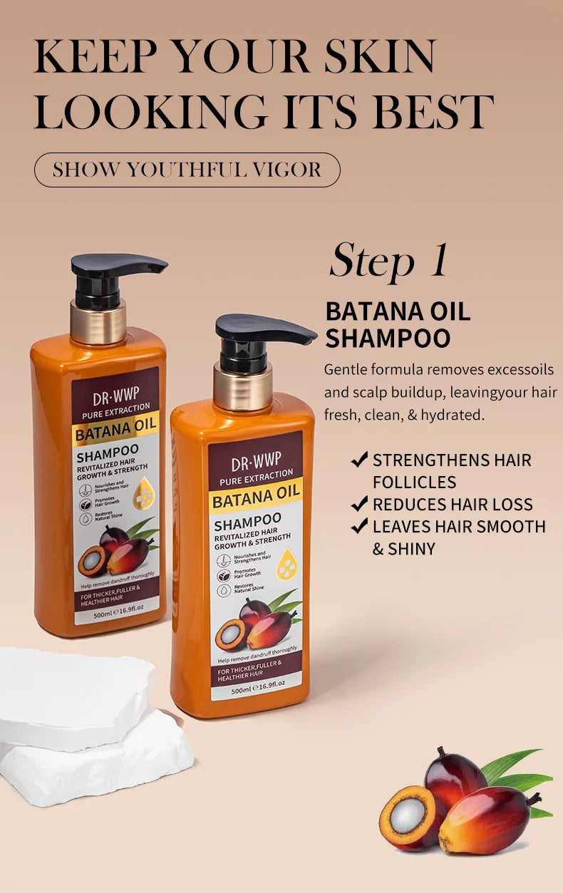 Kit Shampoo e Condicionador Batana Oil 500ml — Hidratante, Suavizante e Anti-Frizz para Cabelos