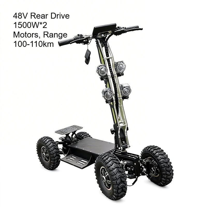Scooter Elétrico de Alta Velocidade de 13 Polegadas com 4 Rodas – Veículo Dobrável Off-Road com Tração Dupla/Integral para Uso Externo e Patrulha