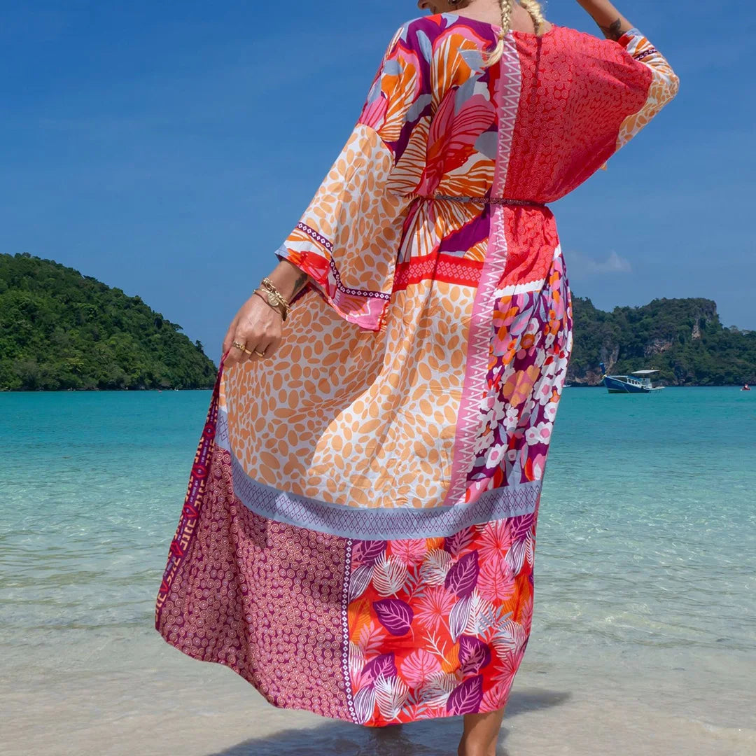 Quimono Boho Longo de Praia — Estampado, Feminino e Perfeito para o Verão