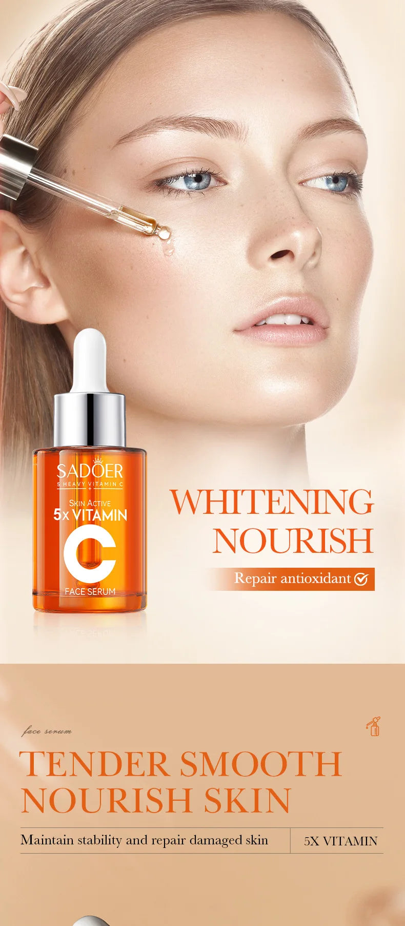 Sérum Facial de Vitamina C Coreano — 5 Funções: Hidratação, Brilho, Poros Reduzidos e Reparação