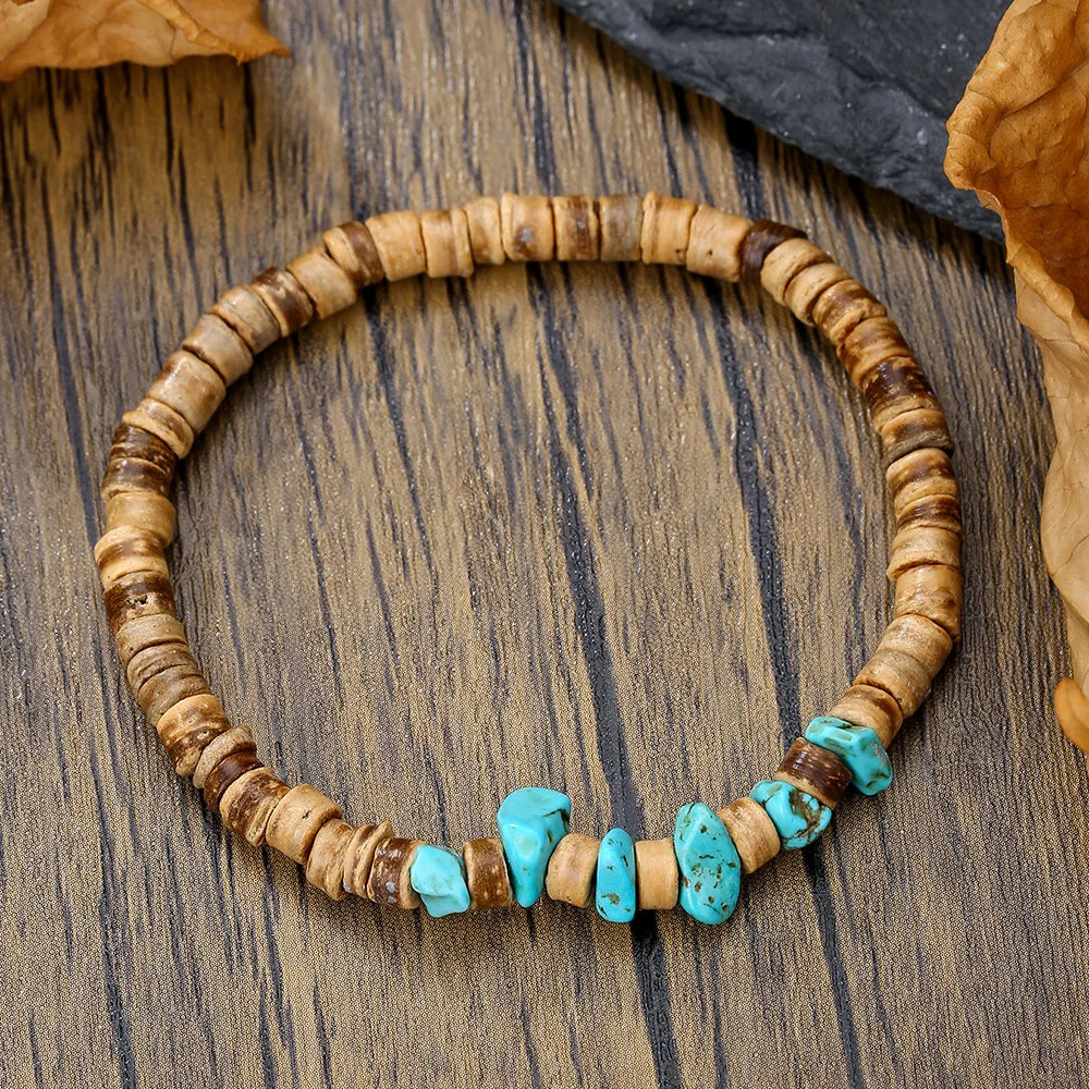 Bohemia casca de coco madeira grânulo pulseira retro irregular pedra natural jóias masculinas acessórios de moda presentes femininos