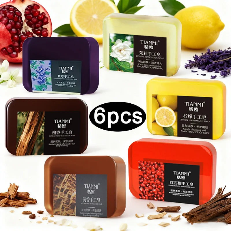 Kit com 6 Sabonetes Artesanais Perfumados — Limão, Jasmim, Sândalo e Outras Fragrâncias Florais
