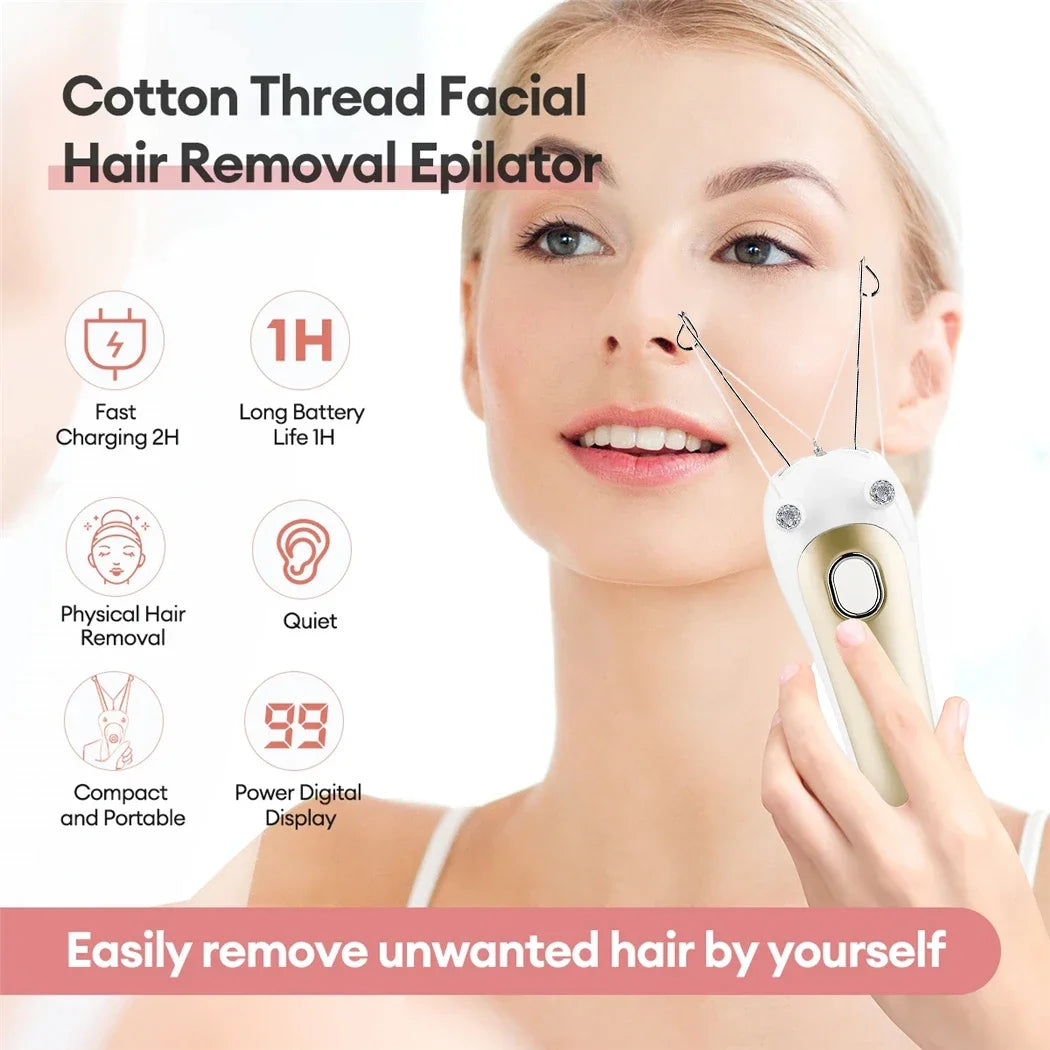 Epilador Elétrico de Fio Indolor Kemoko — Removedor de Pelos Facial e Corporal Recarregável