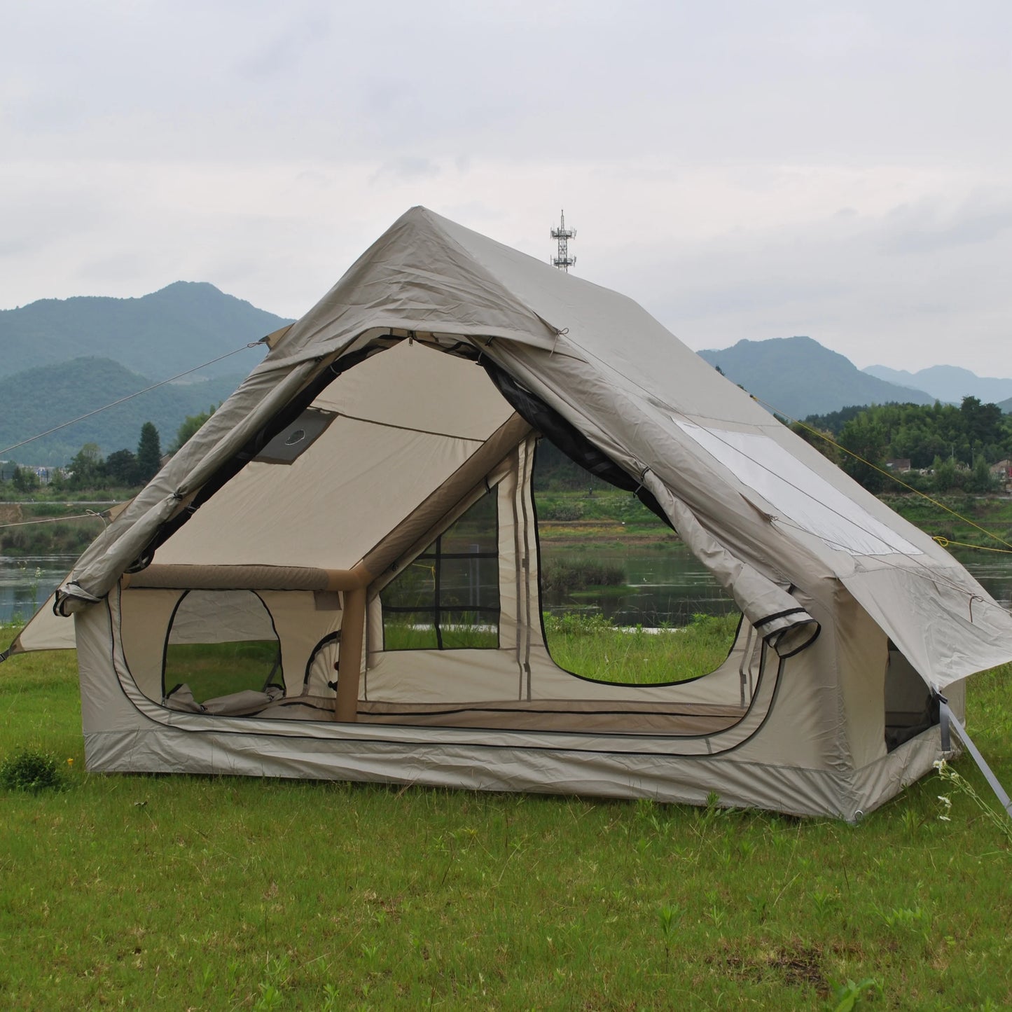 Barraca Inflável para Camping, Barraca Inflável Glamping com Bomba Manual para Todas as Estações, Ideal para Família, Amigos, Acampamento, Encontros ao Ar Livre