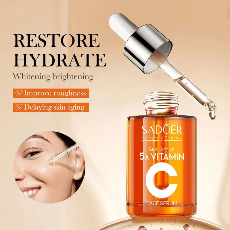 Sérum Facial de Vitamina C Coreano — 5 Funções: Hidratação, Brilho, Poros Reduzidos e Reparação