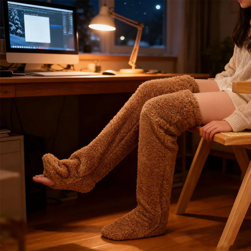 Thermal Winter Socks Women Fleece Lined Over The Knee Cozy Soft Lounge Socks for Home Holiday Gift Ideas