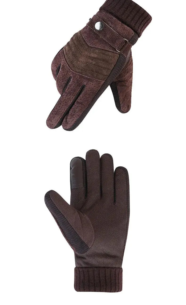 Luvas Inverno Ciclismo Motocicleta Windproof isolamento frio quente couro Touch Screen Anti-Slip pilha grossa dos homens