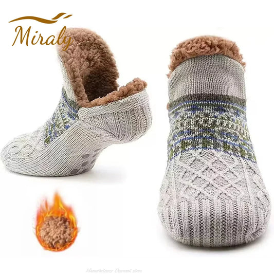 Super quente inverno antiderrapante meias de chão das mulheres dos homens meias de neve sono tapete meias chinelos meias mulheres bota de veludo unsiex casa wear