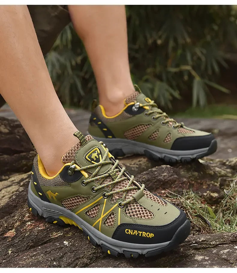 Sapatos de caminhada masculinos malha respirável esportes único sapatos verão ao ar livre resistente ao desgaste caminhadas e caça sapatos esportivos táticos