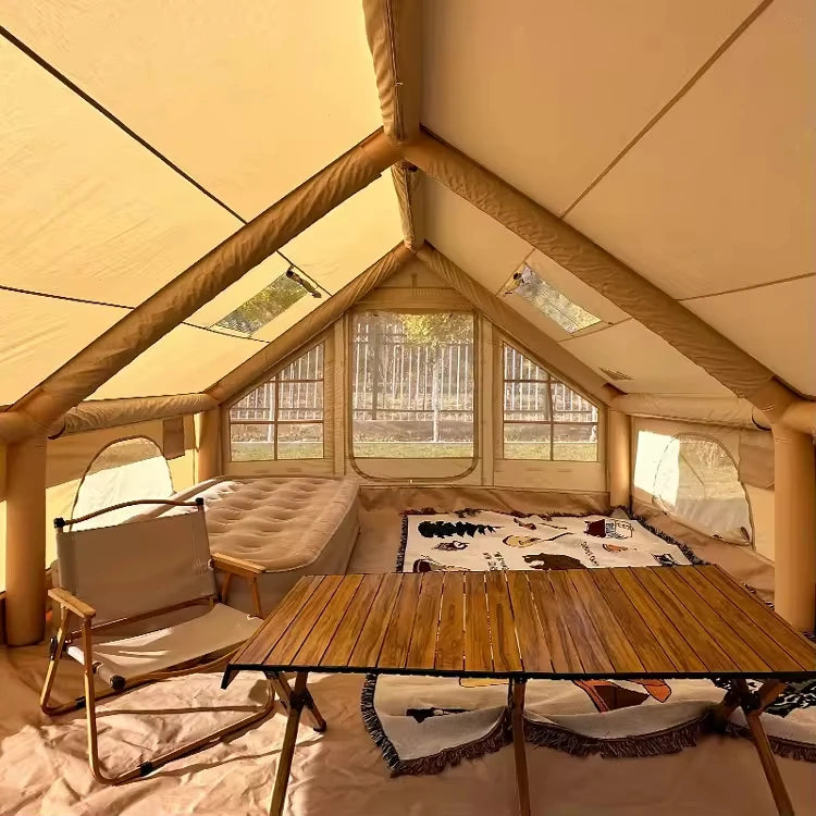 Barraca Inflável para Camping 4 Estações, Tenda de Algodão Expandida com Um Quarto para Eventos ao Ar Livre, Festas, RV e Glamping Familiar